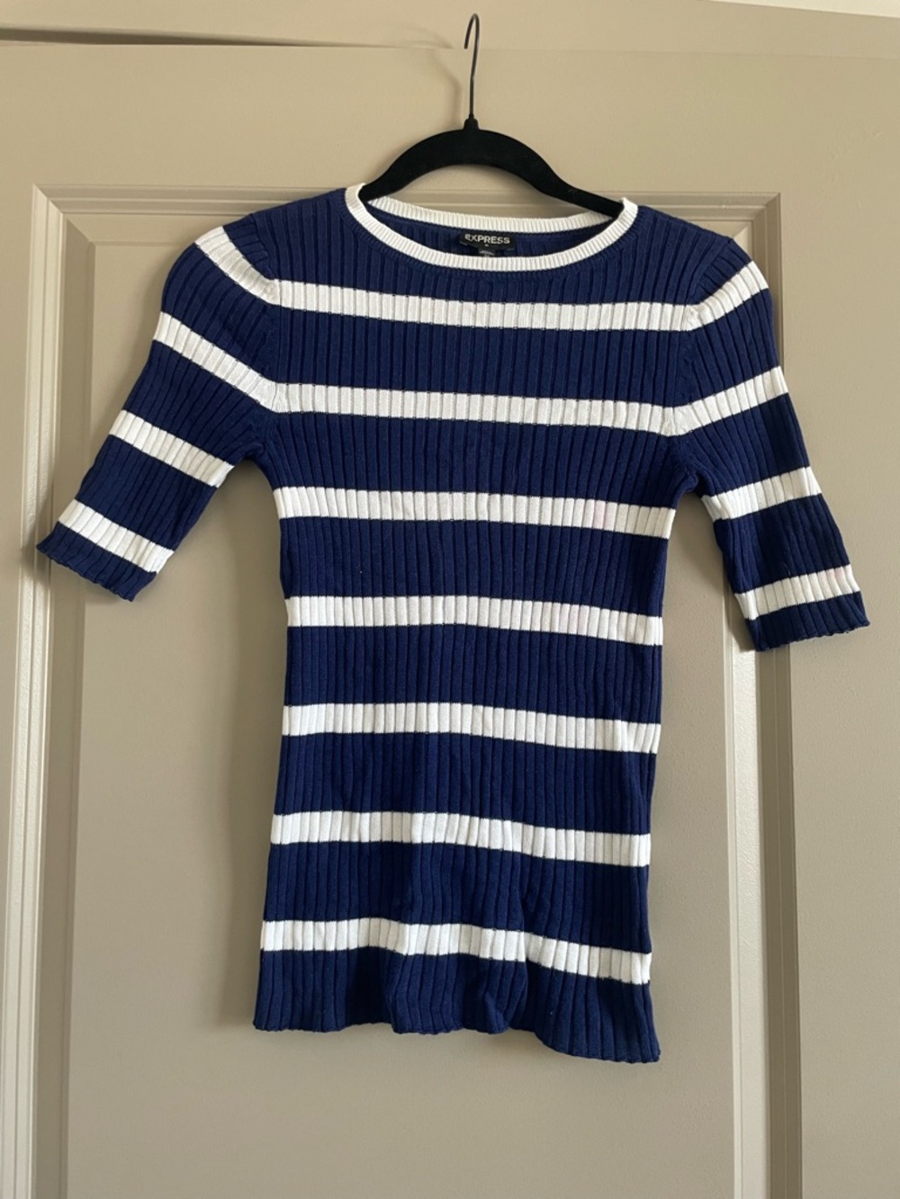 Express Navy & White Striped Ribbed Top